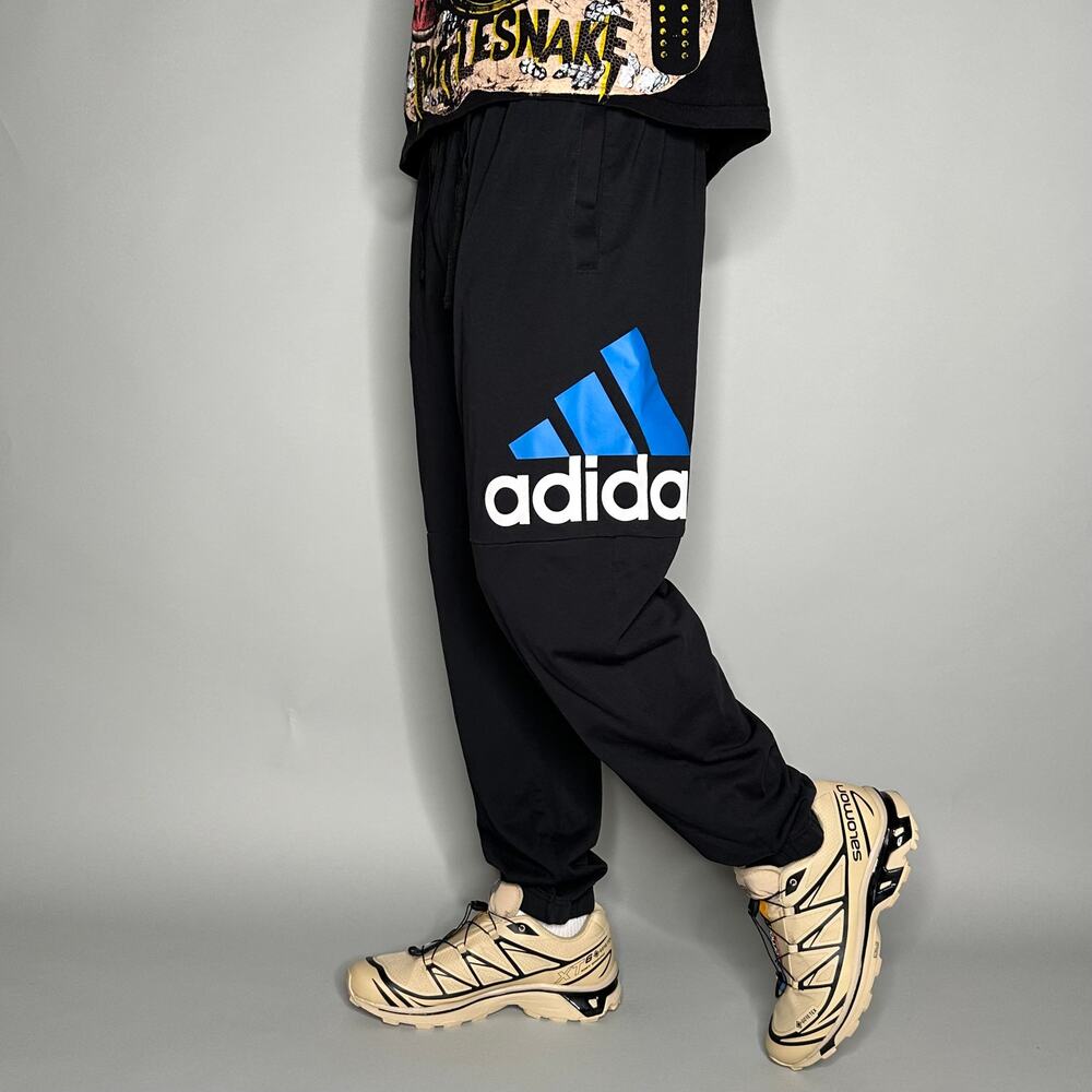 Vintage Y2K Adidas Sweatpants Mens XL Black Large Blue White Logo Cotton Joggers